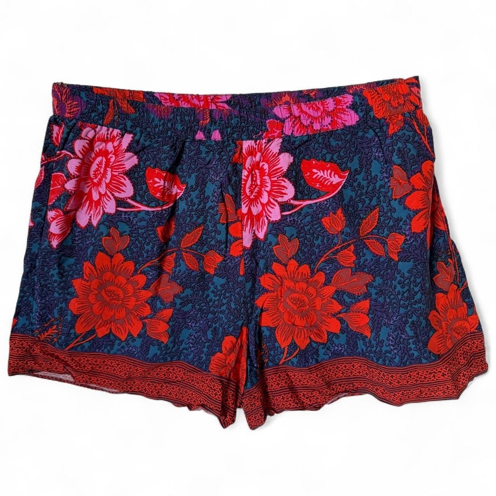 Anthropologie Ett Twa red/pink & navy floral shorts size small boho summer